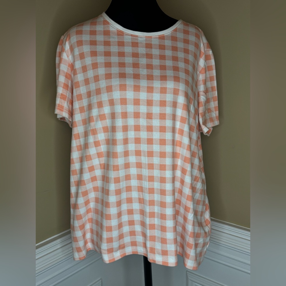 Kim Rogers Orange & White Checkered Top 🍊🤍Women’s Size XL - Picture 2 of 4